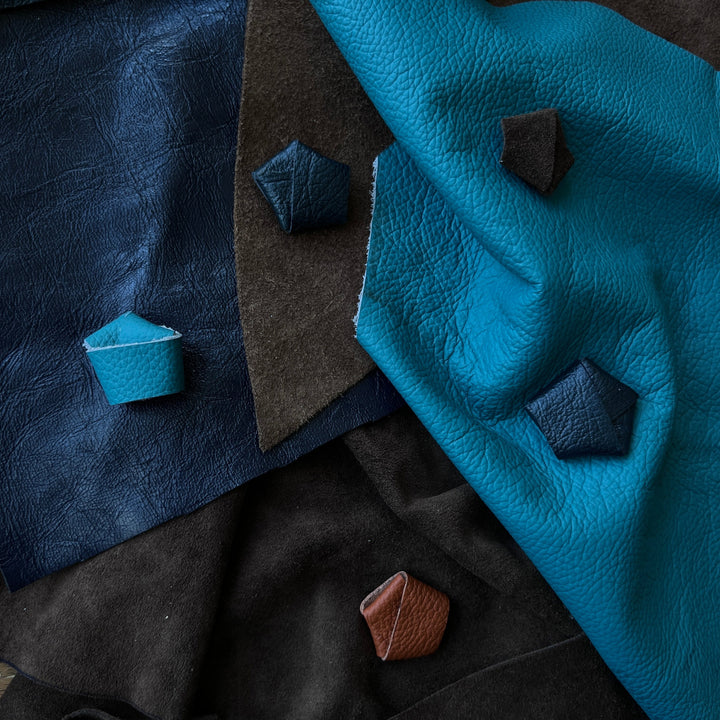 Origami Grainy Rust Brown Leather Stud Earrings
