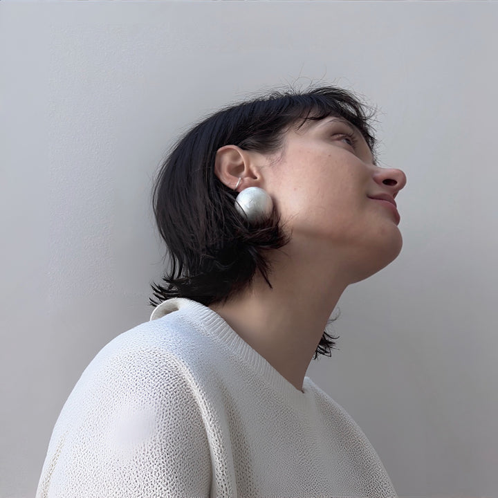 Big Brushed Silver Stud Earrings