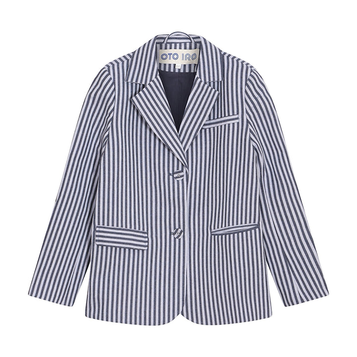 Blue White Striped Tailored Blazer