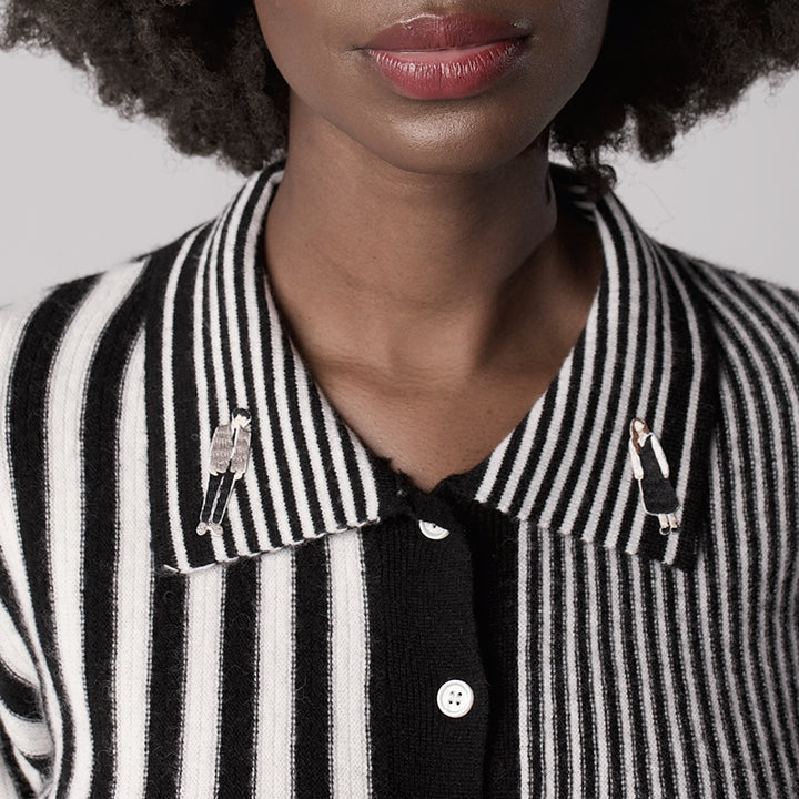 Striped Merino Wool Knitted Shirt With Embroidery