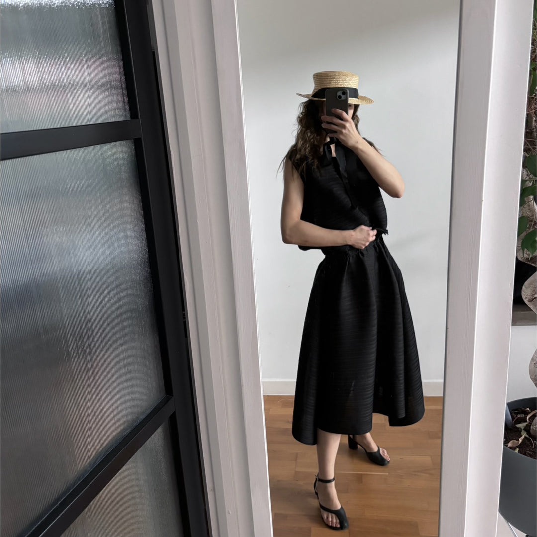 Black Multi-Wear Pleated Asymmetric Dress
