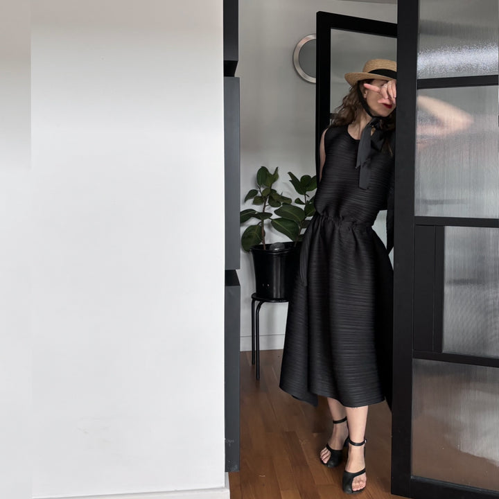 Black Multi-Wear Pleated Asymmetric Dress