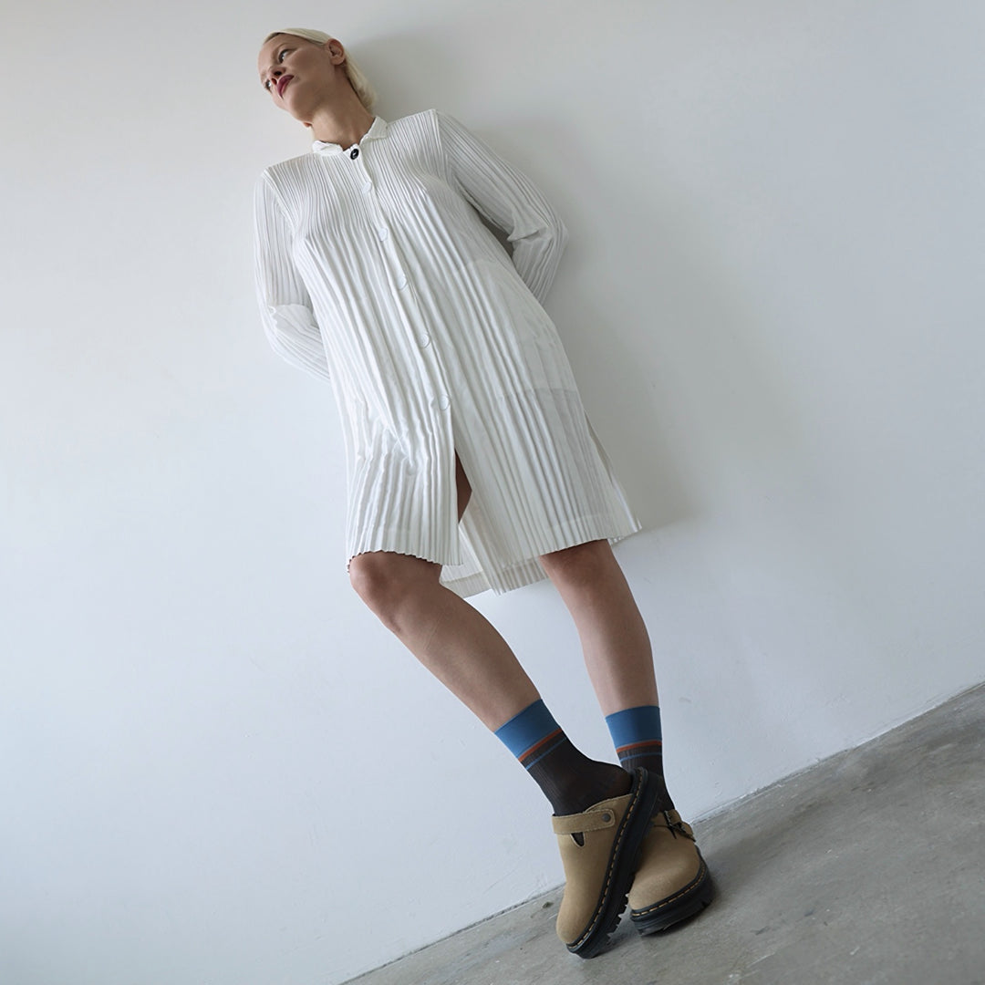 White Accordion Pleated Shirt Dress