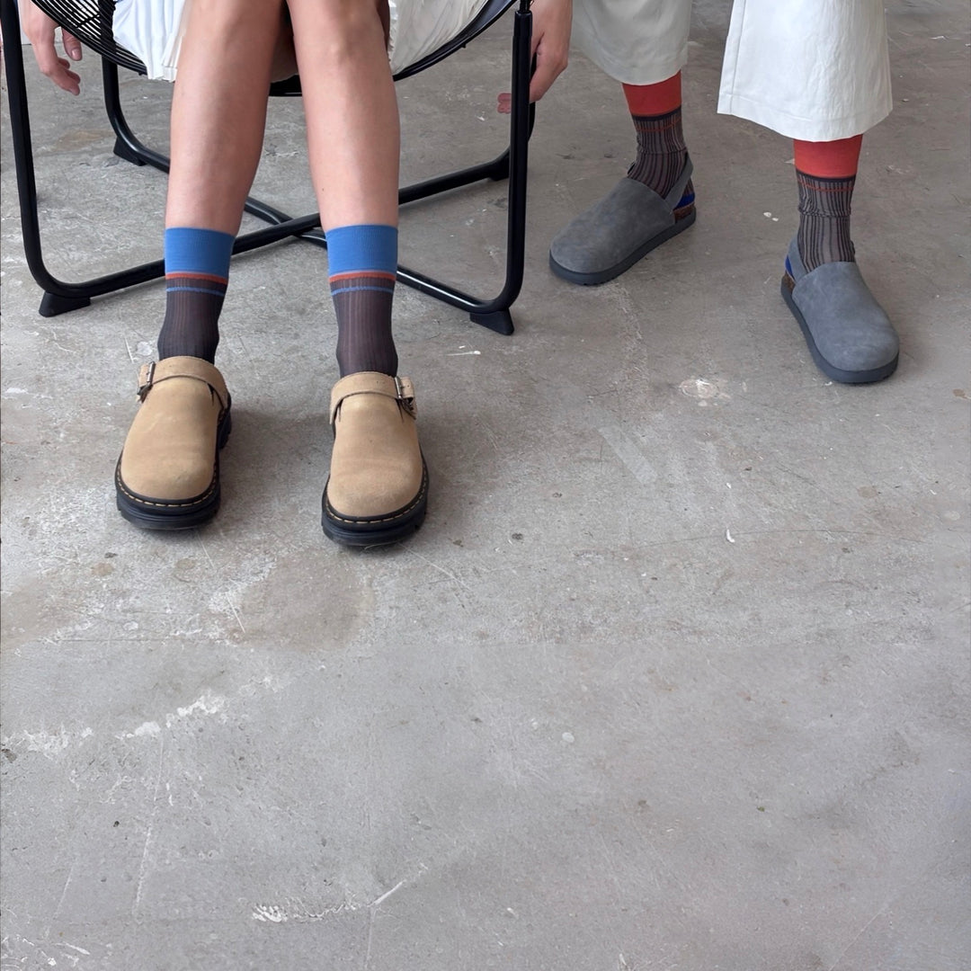 Color Block Brown Blue Thin Socks
