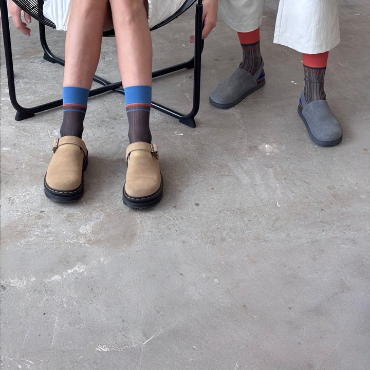 Color Block Brown Blue Thin Socks