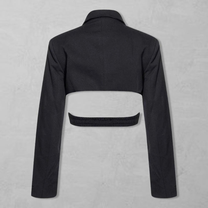 Reworked black blazer with wrap detail and cut out back