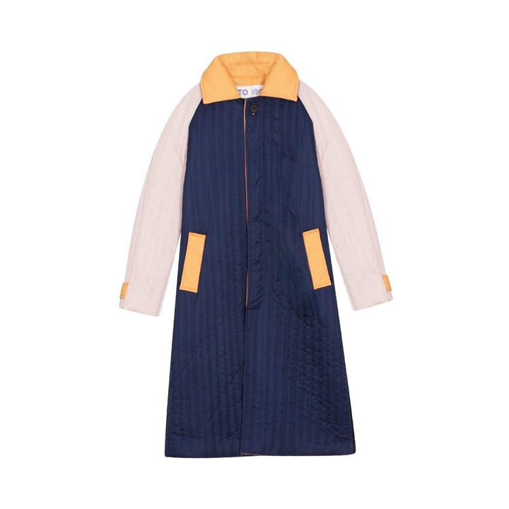 Navy Orange Patchwork Colour Block Quilt Long Jacket