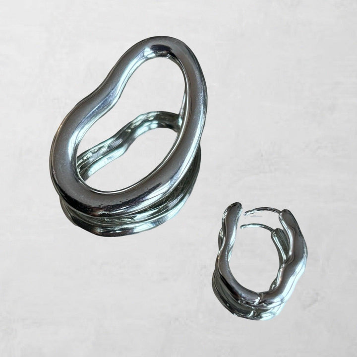 Minimalist asymmetric silver hoop earrings