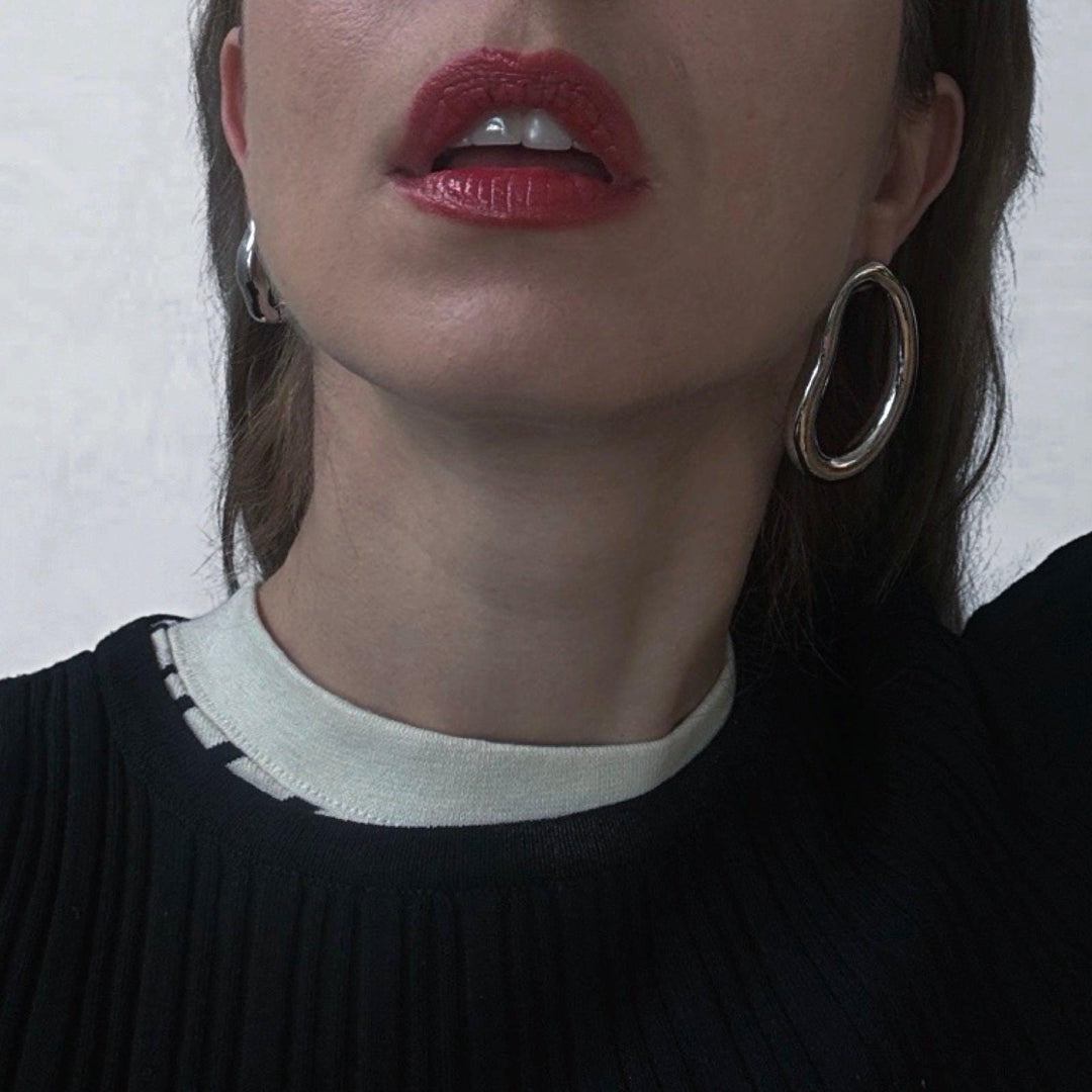 Minimalist asymmetric silver hoop earrings