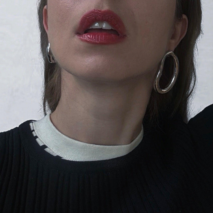 Minimalist asymmetric silver hoop earrings