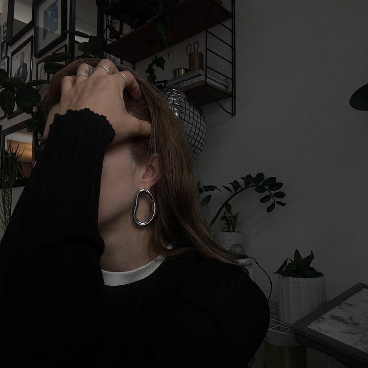 Minimalist asymmetric silver hoop earrings