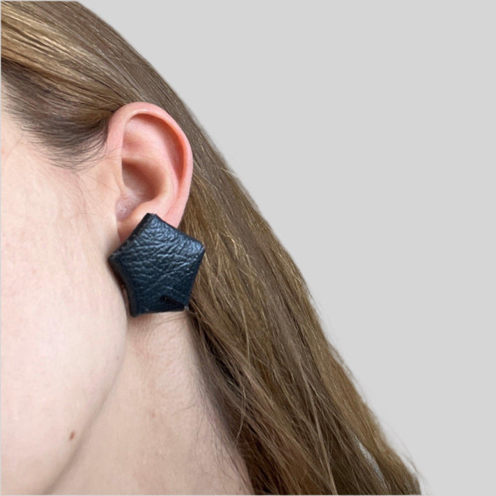 Origami navy nappa leather stud earrings