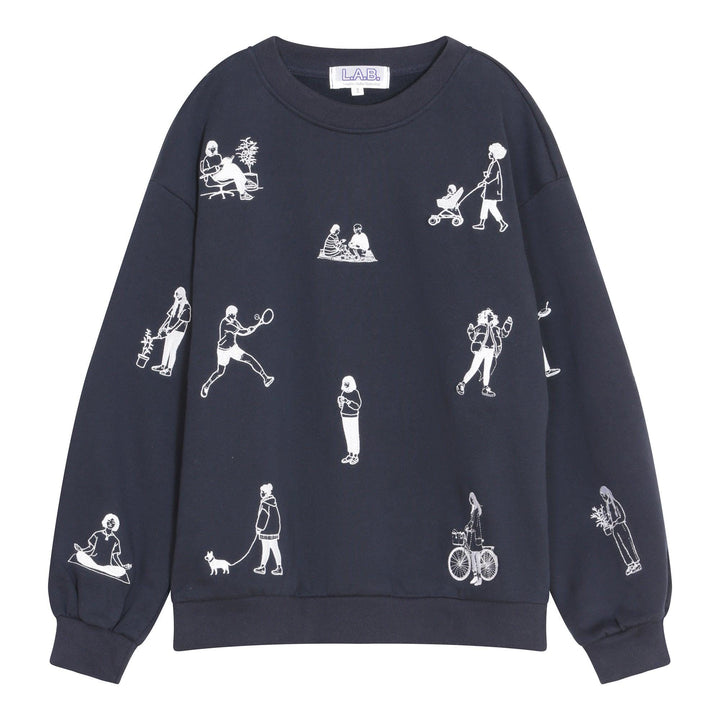 Navy heavyweight jumper with people embroidery
