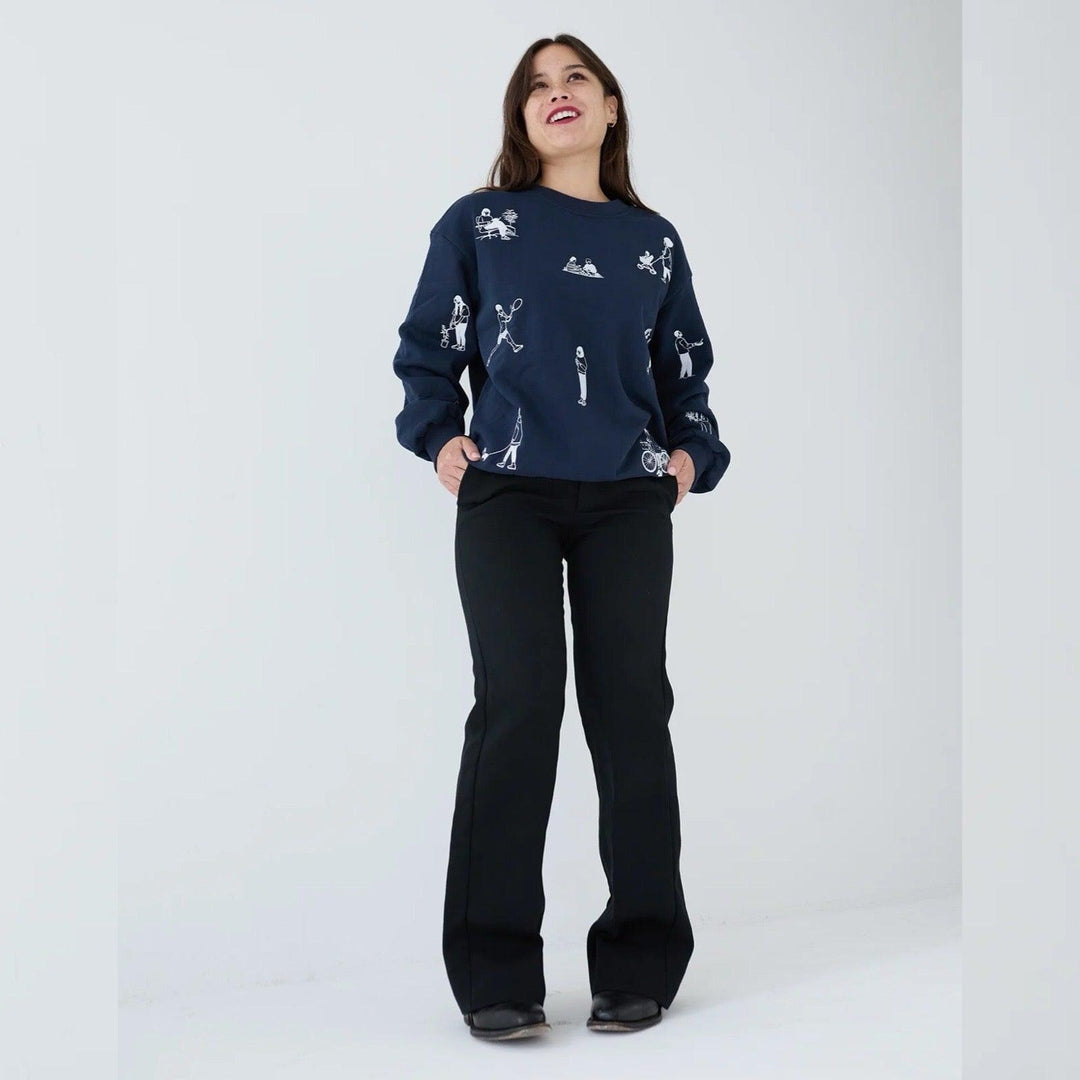 Navy heavyweight jumper with people embroidery
