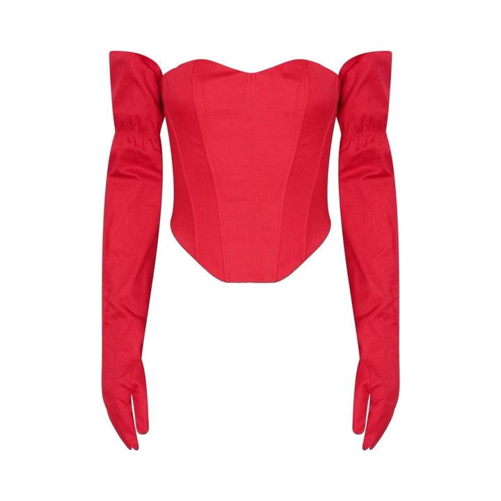 Red sweetheart corset with long gloves