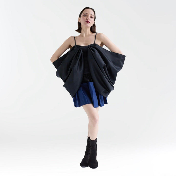 Black duchess satin bow top with straps