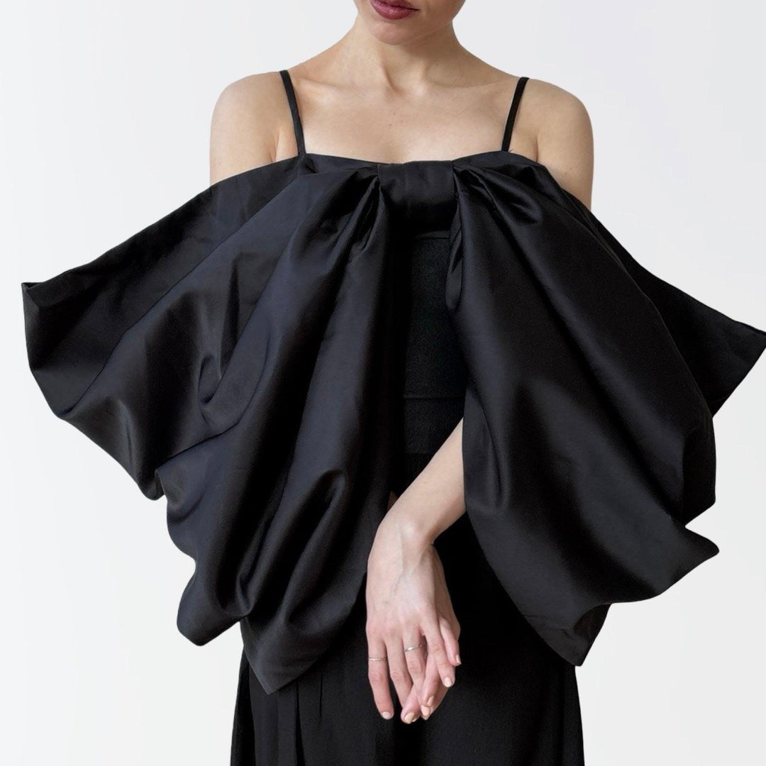 Black duchess satin bow top with straps