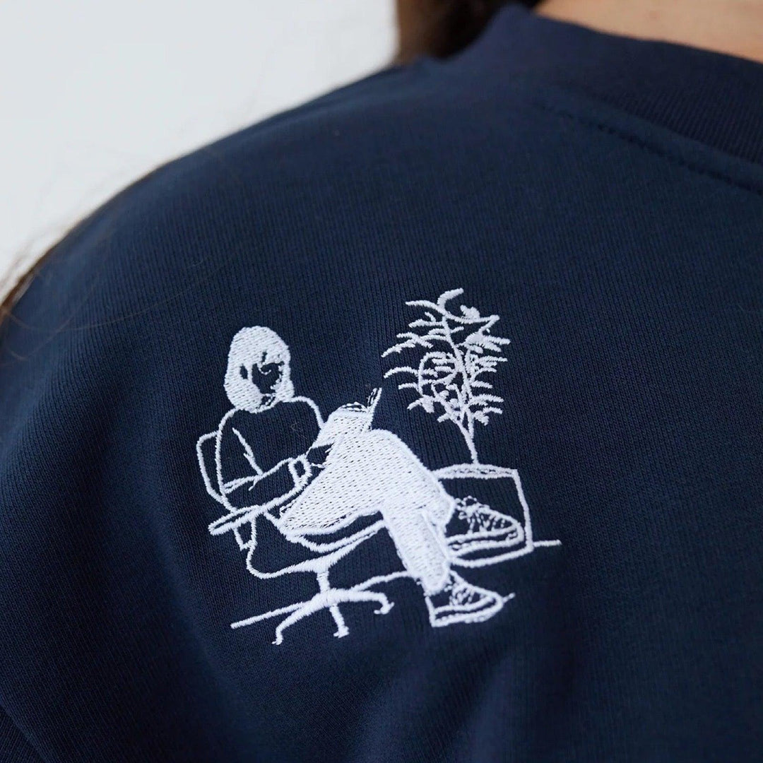 Navy heavyweight jumper with people embroidery