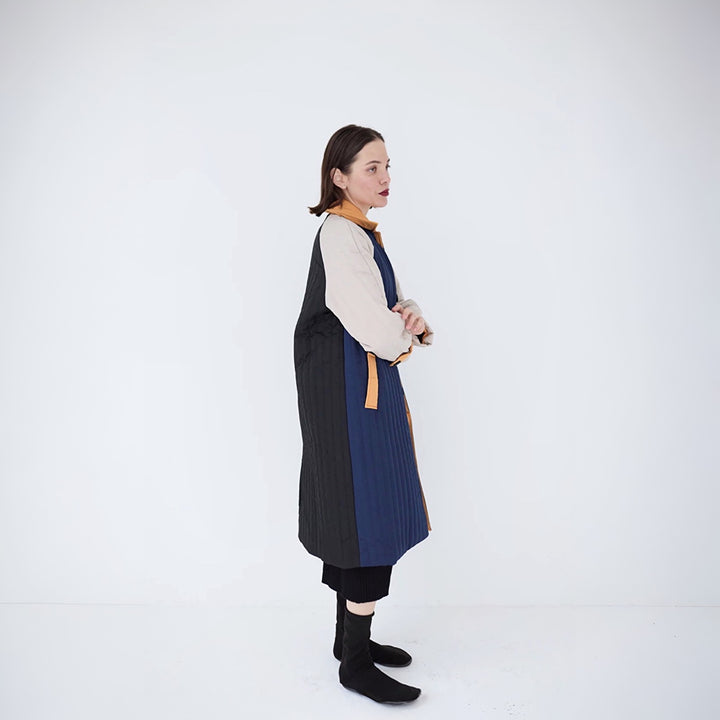 Navy Orange Patchwork Colour Block Quilt Long Jacket