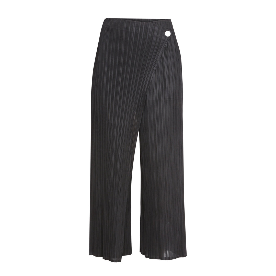 Black Accordion Pleated Trousers With Wrap Detail