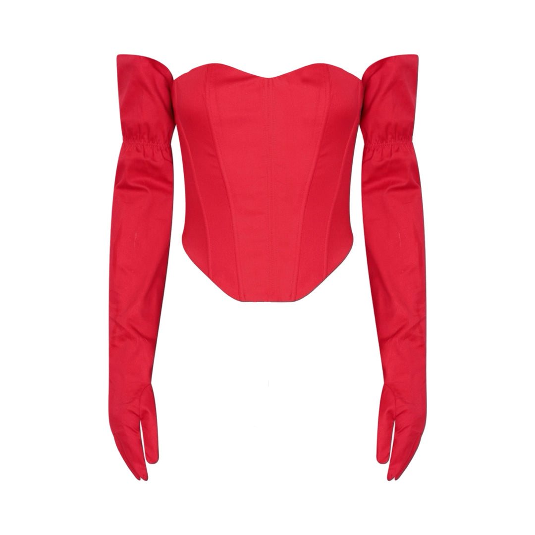 Red Sweetheart Corset With Long Gloves