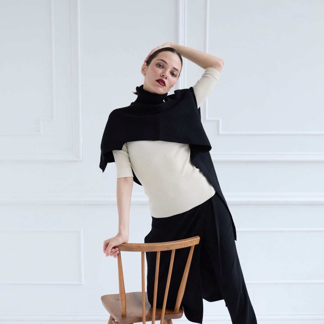 Black Knit Turtleneck Shawl