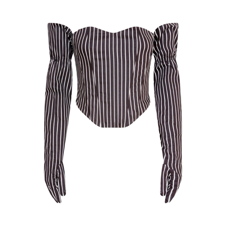 Black Pinstripes Sweetheart Corset With Long Gloves