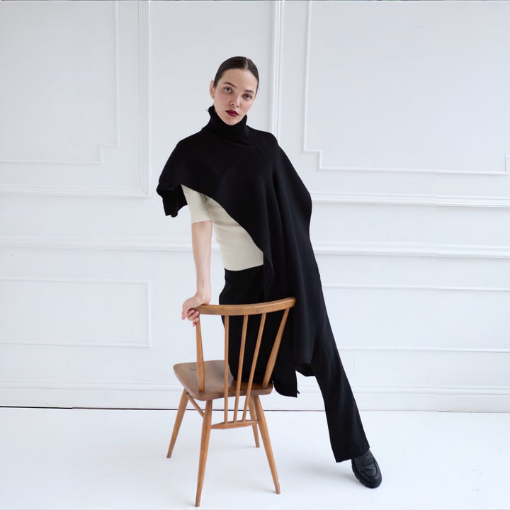 Black Knit Turtleneck Shawl