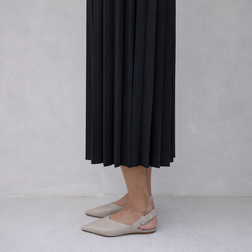 Black Pleated Layer Midi Dress