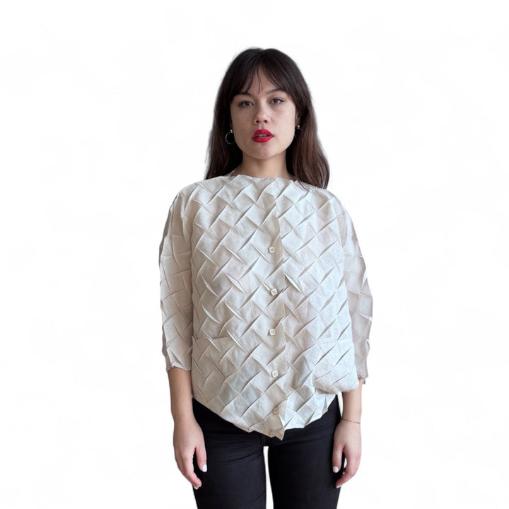 Cream Chevron Pleated Blouse