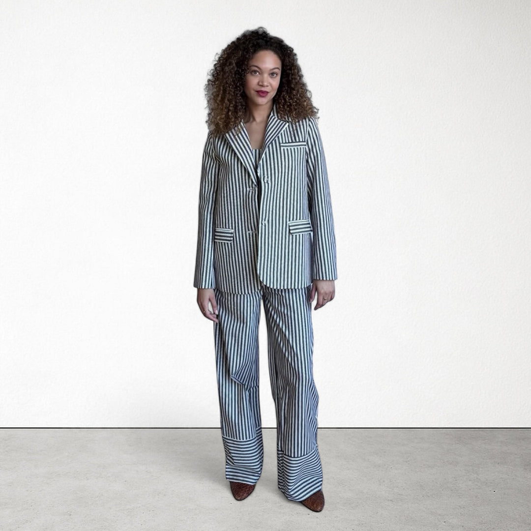 Black White Striped Wide Leg Trousers