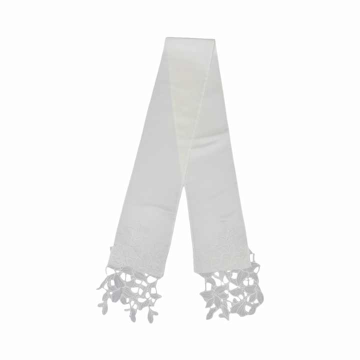White Silk And 3D Lace Long Scarf