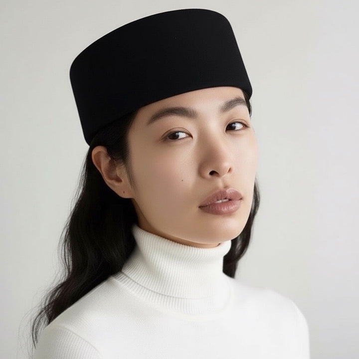 Black wool pillbox hat