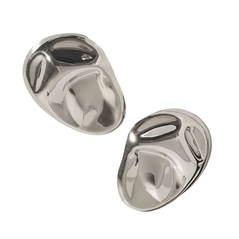 Silver Big Geometric Oval Earrings