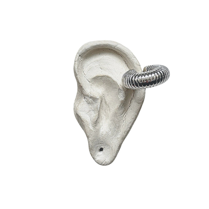 Silver C Shaped Hoop Ridged Clip Earrings