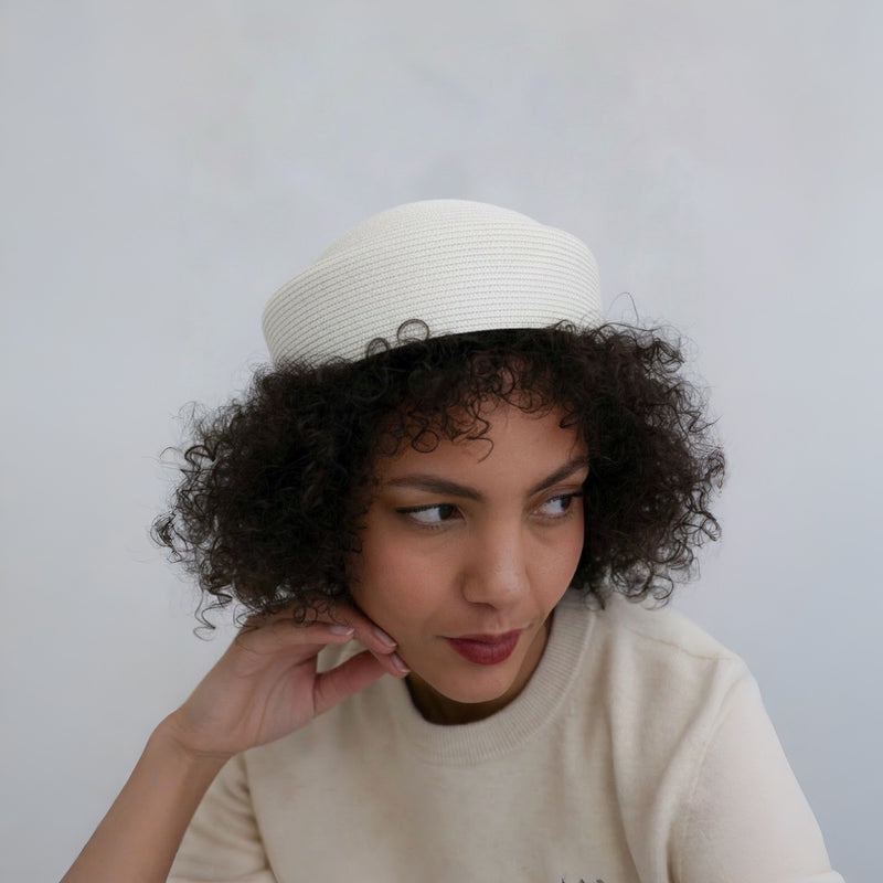 White Straw Pillbox Hat