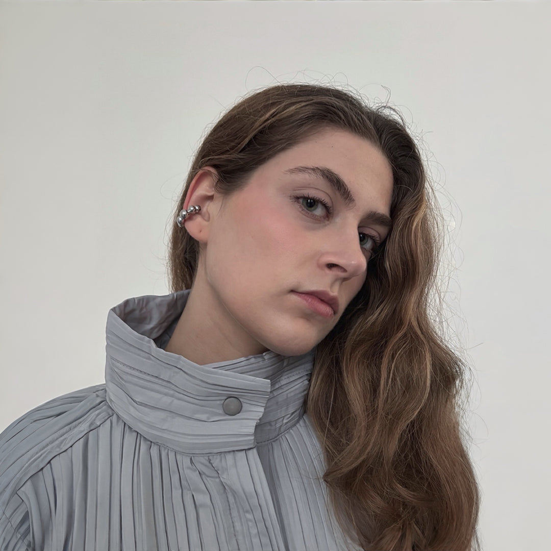 Silver C Shaped Hoop Ball Clip Earrings