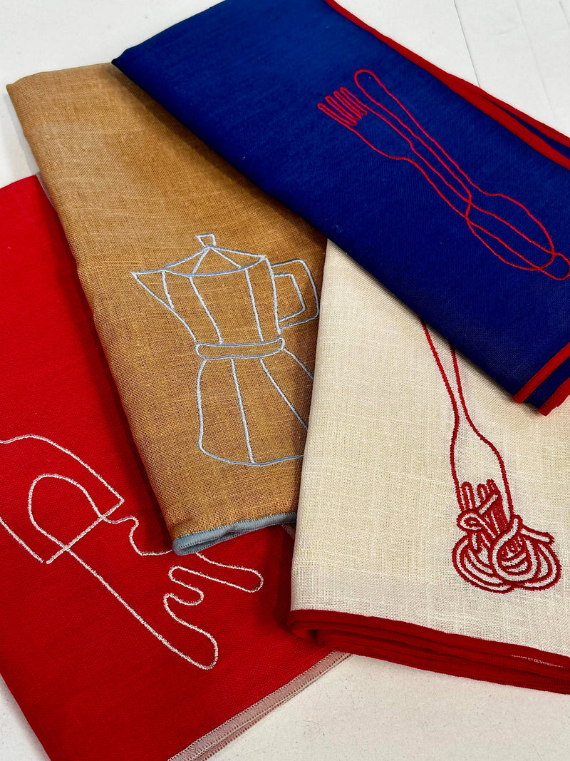 MÆGEN Set of Two Linen Blend Napkins Wine Embroidery