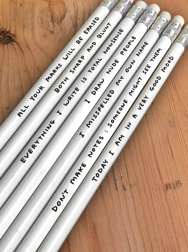 David Shrigley Funny Pencil Box Gift Six Designs Set One