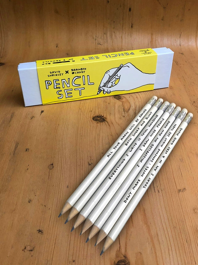 David Shrigley Funny Pencil Box Gift Six Designs Set One