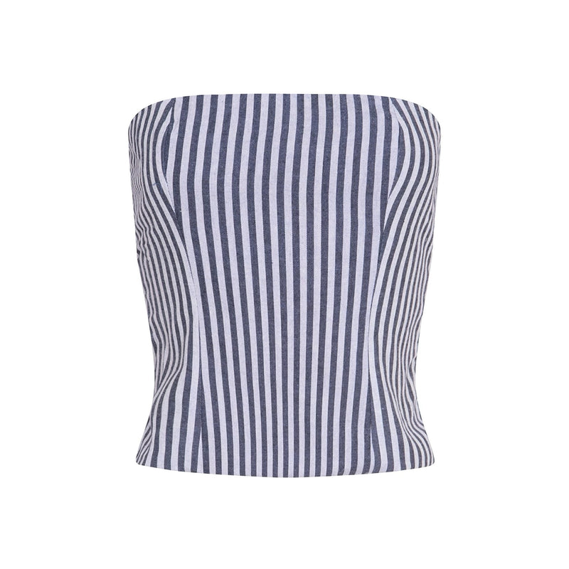 Blue White Striped Strapless Corset