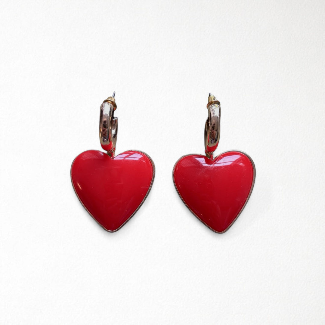 Red heart chandelier earrings