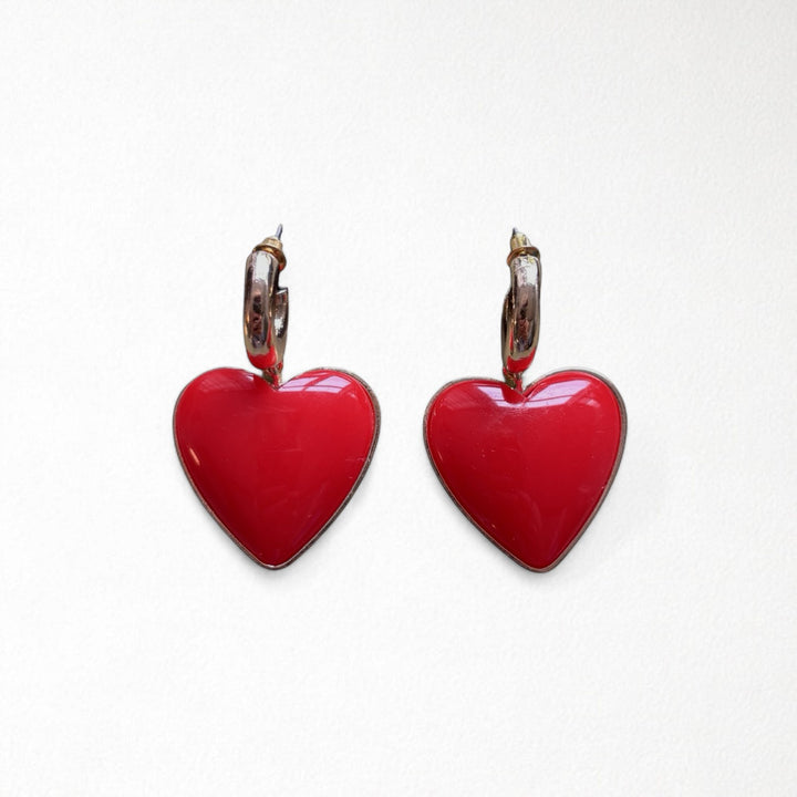 Red heart chandelier earrings
