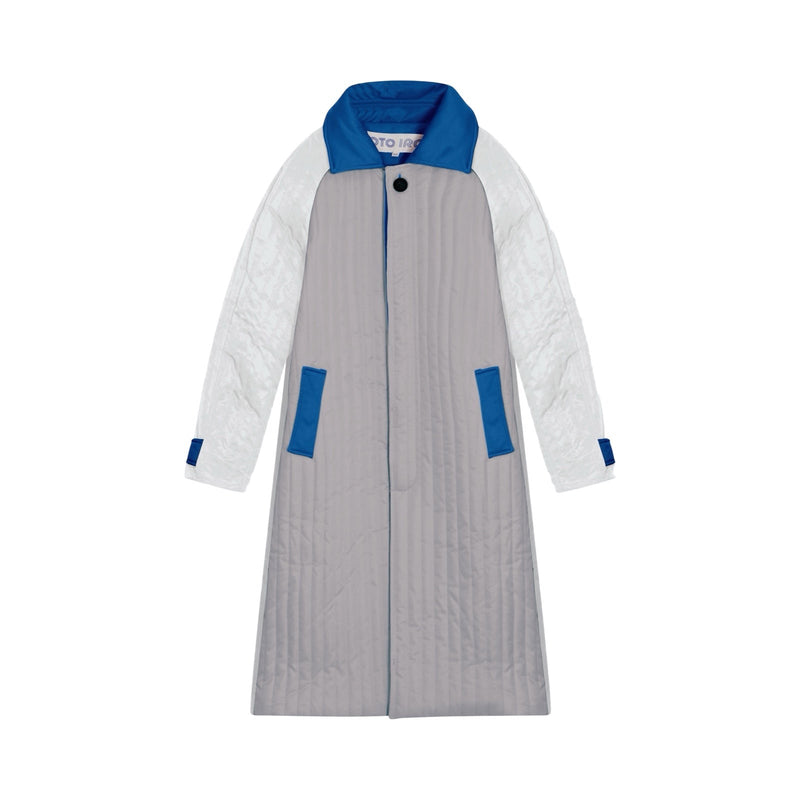 White Grey Blue Patchwork Colour Block Quilt Long Jacket