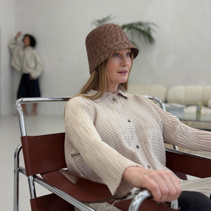 Beige Multi Way Accordion Pleated Shirt