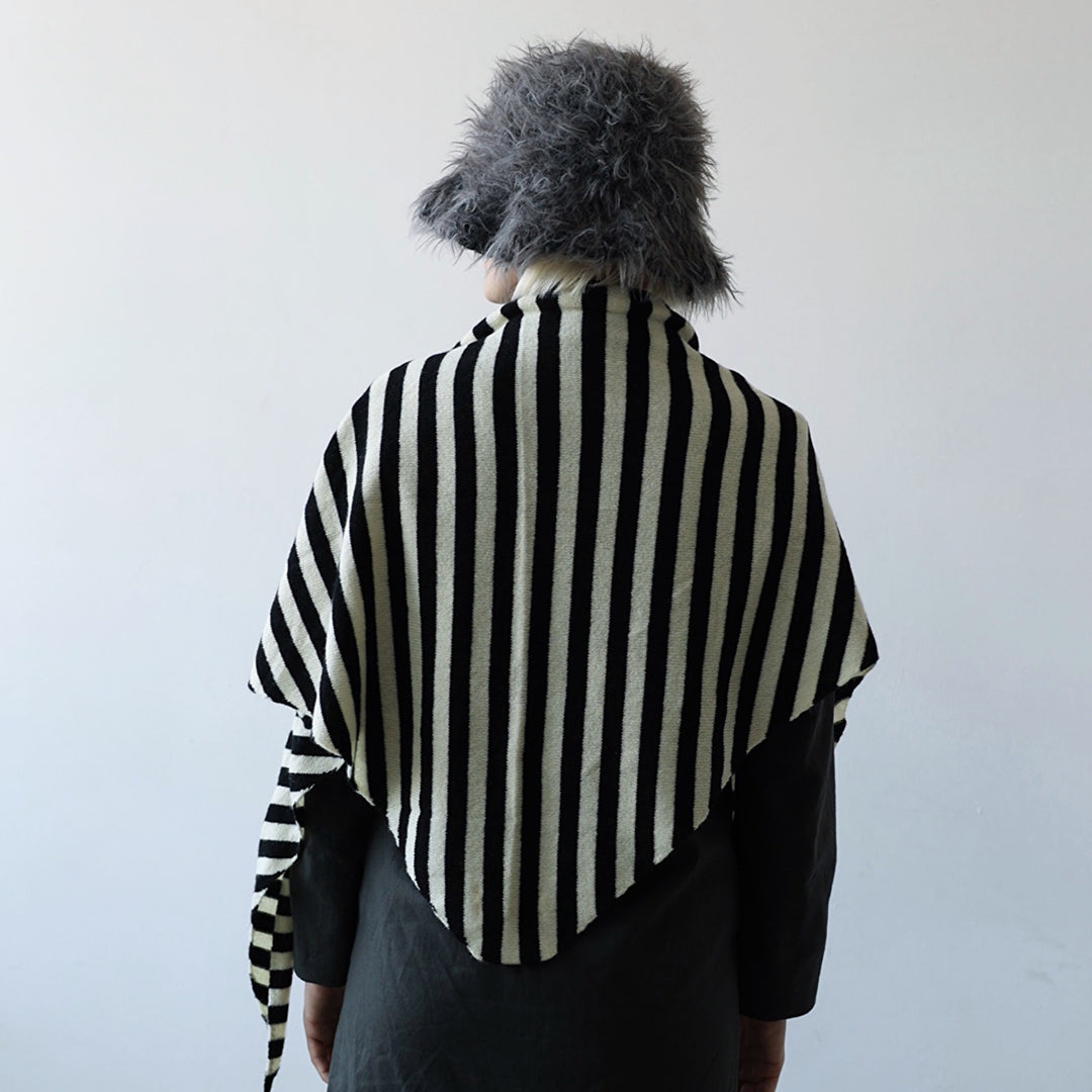 Striped Wool Large Triangle Knitted Scarf