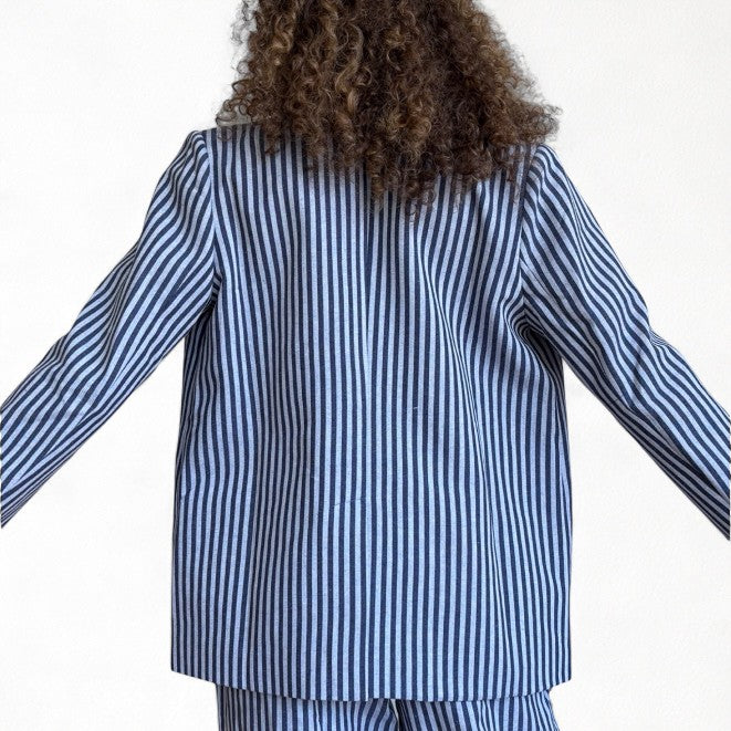 Blue White Striped Tailored Blazer