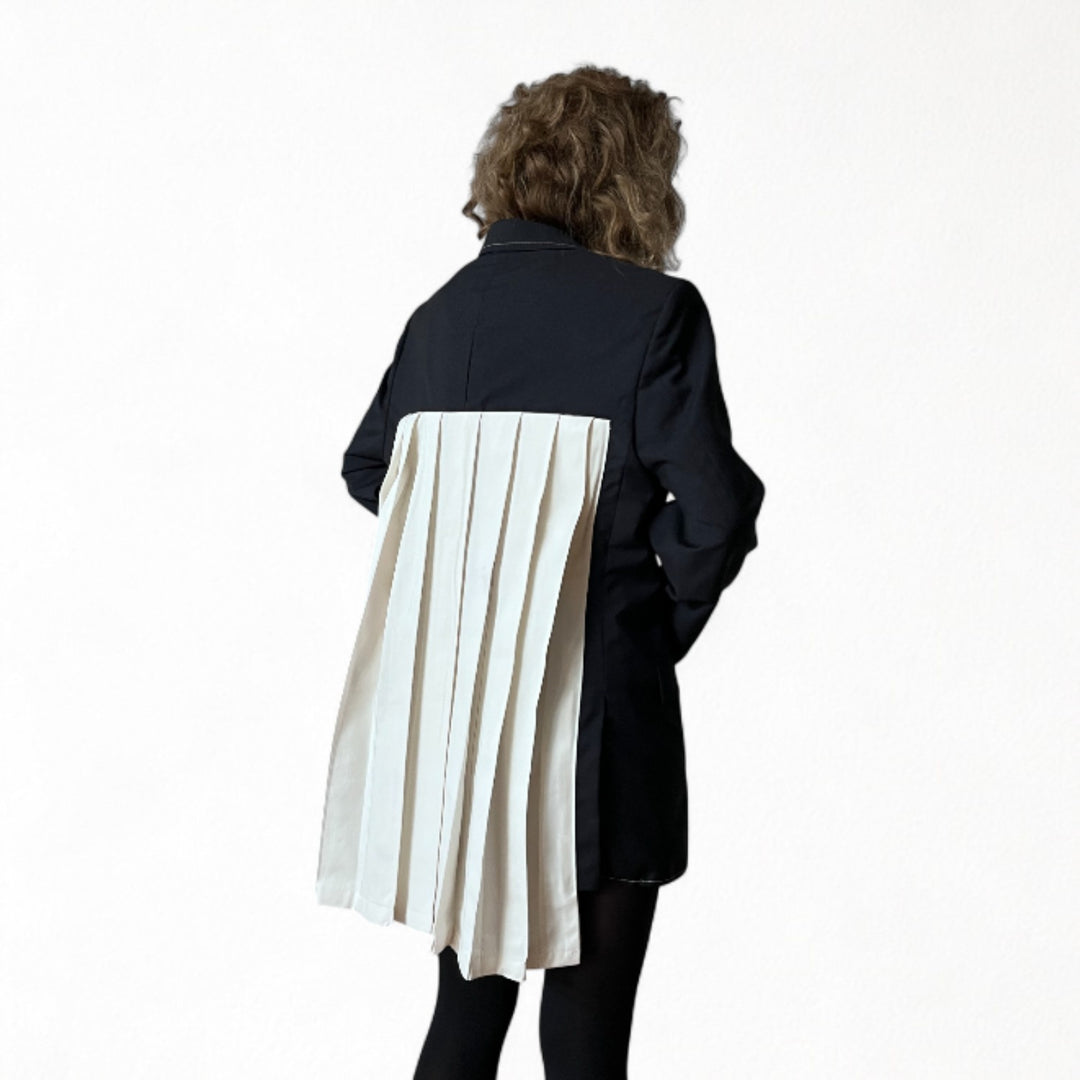 Reworked blazer with white pleated back appliqué