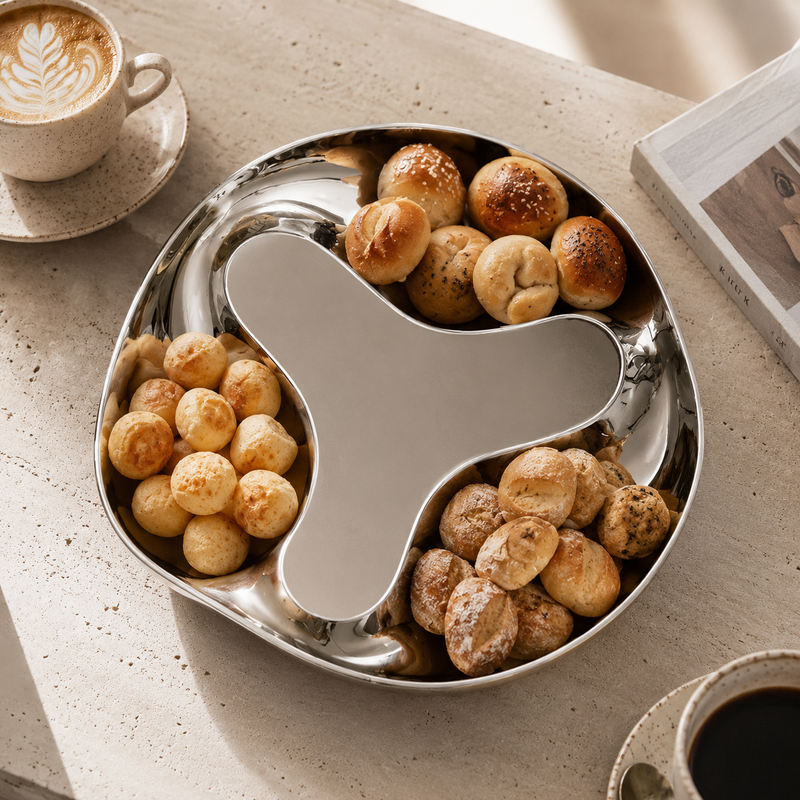 Stainless Steel Three Compartment Organic Snack Plate