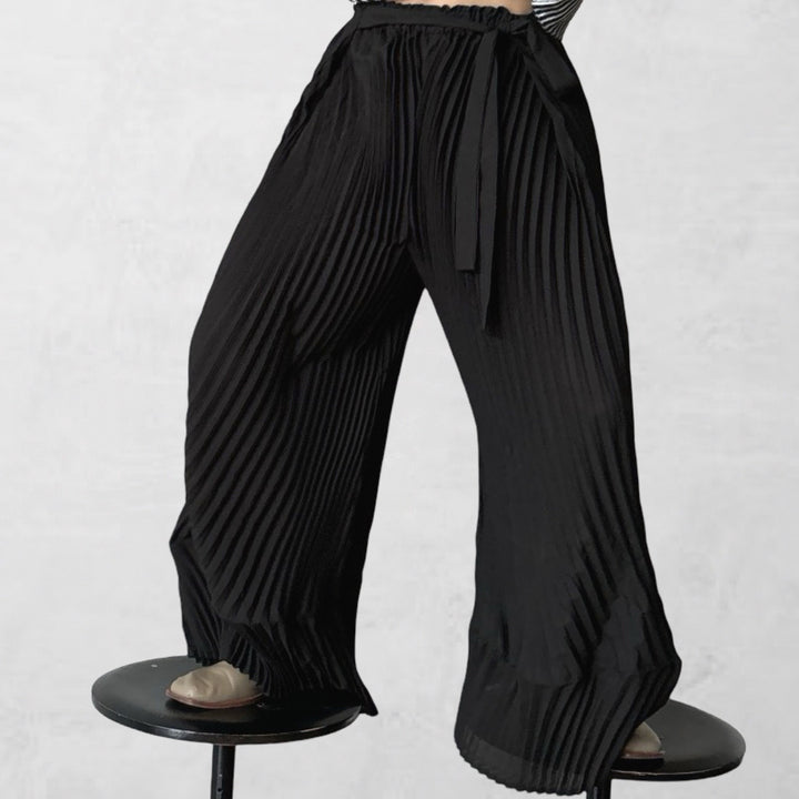 Black accordion pleated wide leg culottes